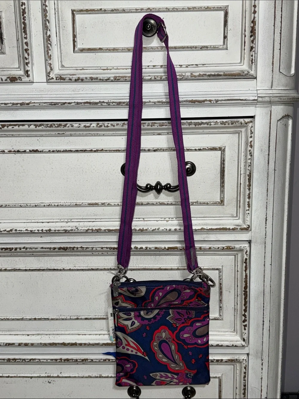 Crossbody Bag Colorful Paisley Boho Small Purse Adjustable Strap Blue Purple Red - Picture 3 of 10